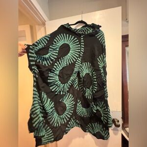 Manaola Black and Teal Patterned Blouse